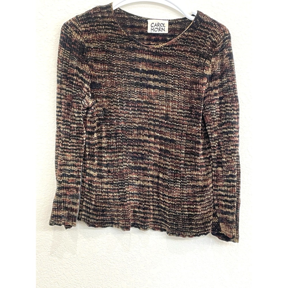 Vintage Carol Horn Sweater Size Small Earthy Bohemian Long Sleeve USA Made Brown
